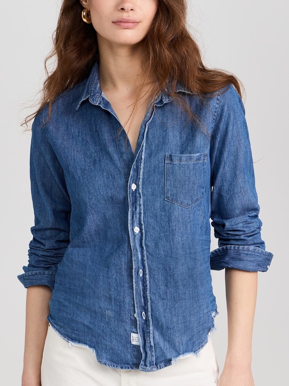 Frank & Eileen BarryTailored Distressed Denim Button Down Shirt Size S
